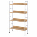 Libreria Alta 5 Ripiani in Acciaio e Legno Bianco Rovere