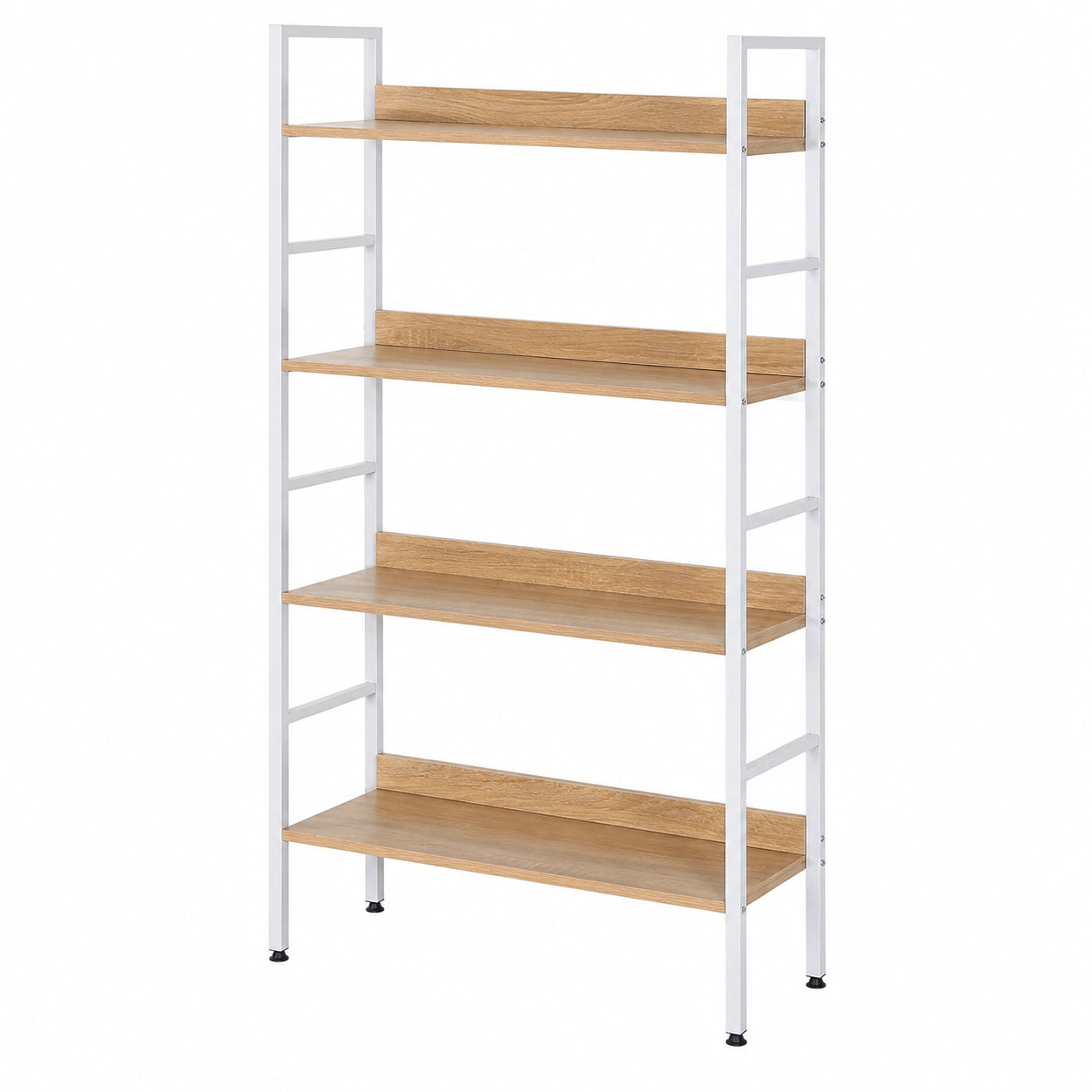 Libreria Alta 5 Ripiani in Acciaio e Legno Bianco Rovere