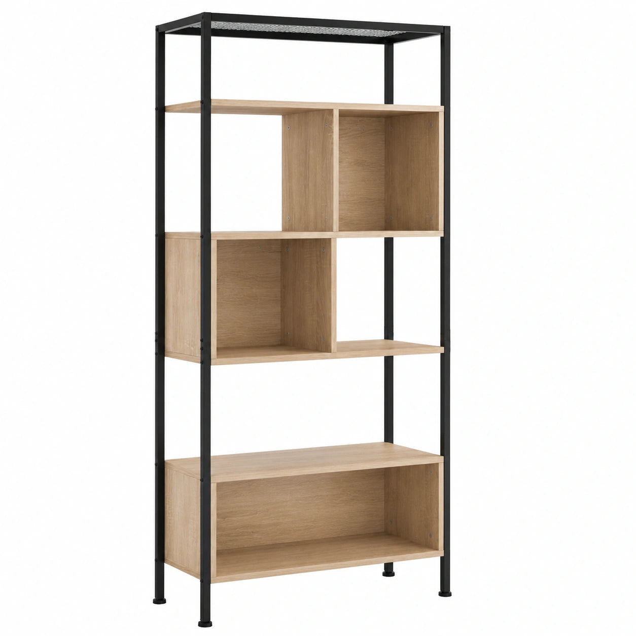 Libreria Industriale in Legno Chiaro con Telaio in Acciaio, 5 Ripiani, 75x31x170,5 cm