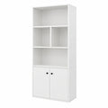 Libreria Moderna in Legno con Armadio a 2 Ante e Ripiani Regolabili, 4 Cubi, Kit Antiribaltamento, 70 x 29,5 x 155 cm, Bianco