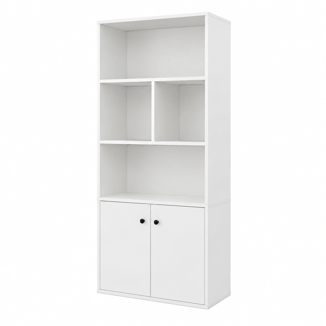 Libreria Moderna in Legno con Armadio a 2 Ante e Ripiani Regolabili, 4 Cubi, Kit Antiribaltamento, 70 x 29,5 x 155 cm, Bianco