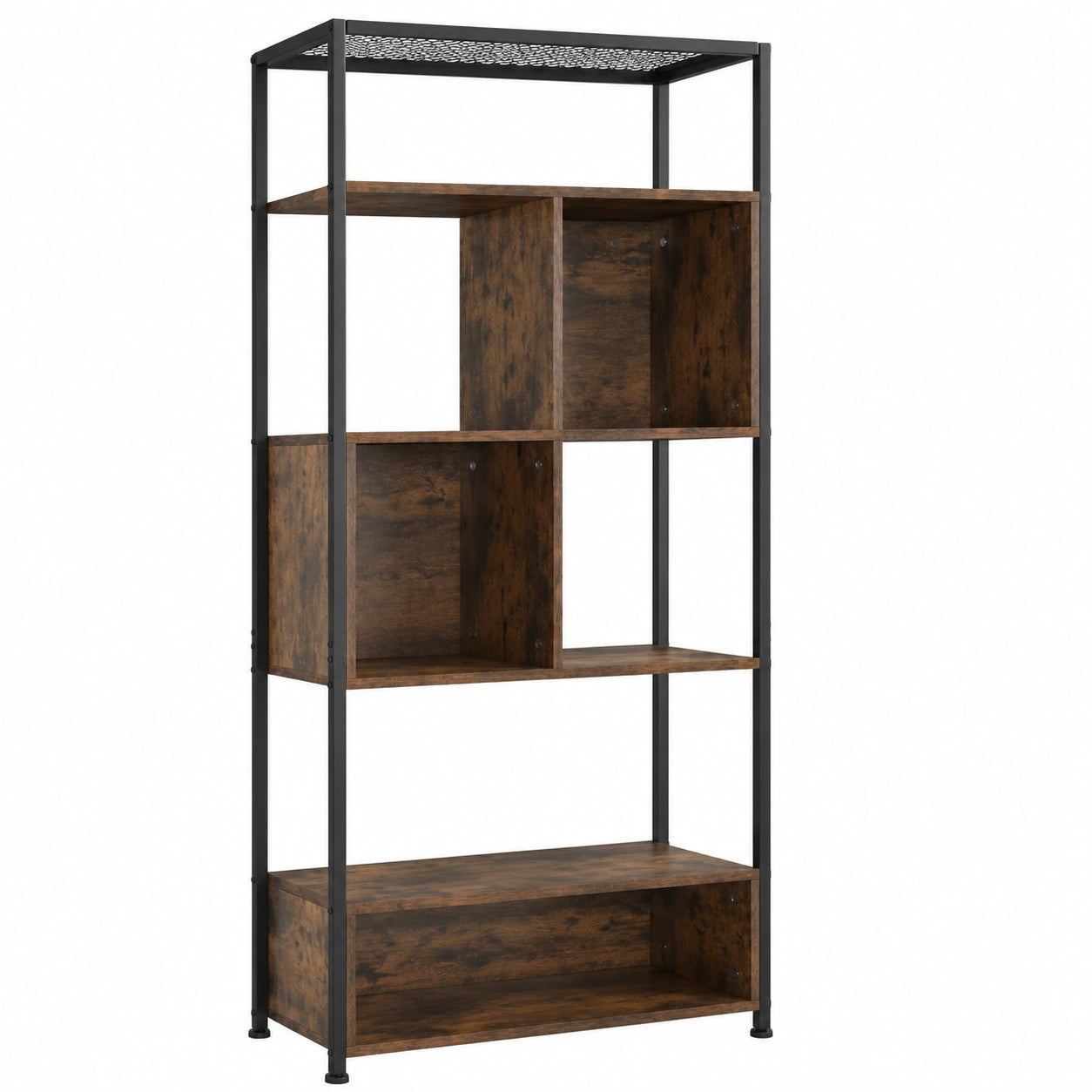 Scaffale Libreria Industriale in Legno Scuro con 5 Ripiani e Telaio in Acciaio - 75x31x170,5 cm