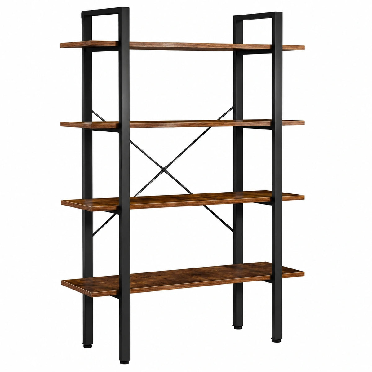 Libreria Industriale a 5 Ripiani in Legno e Metallo, Marrone Vintage e Nero, 80x30x186 cm