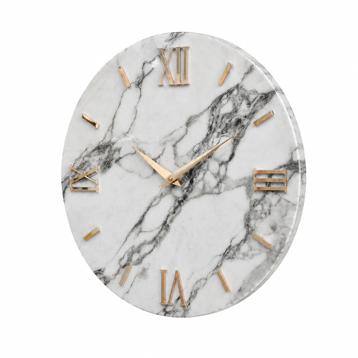 Orologio da Parete Rotondo in Legno Effetto Marmo con Dettagli Dorati, 40cm, Fatto in Italia