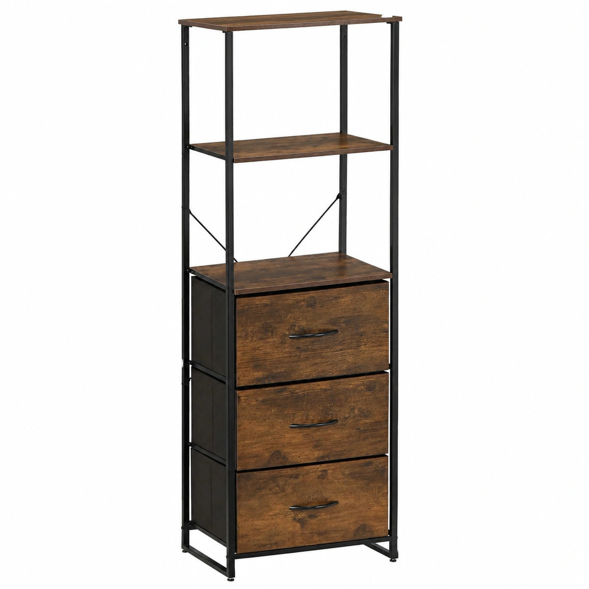 Scaffale in Legno e Metallo con 3 Cassetti, Stile Industriale, 43x39x156 cm, Marrone Vintage