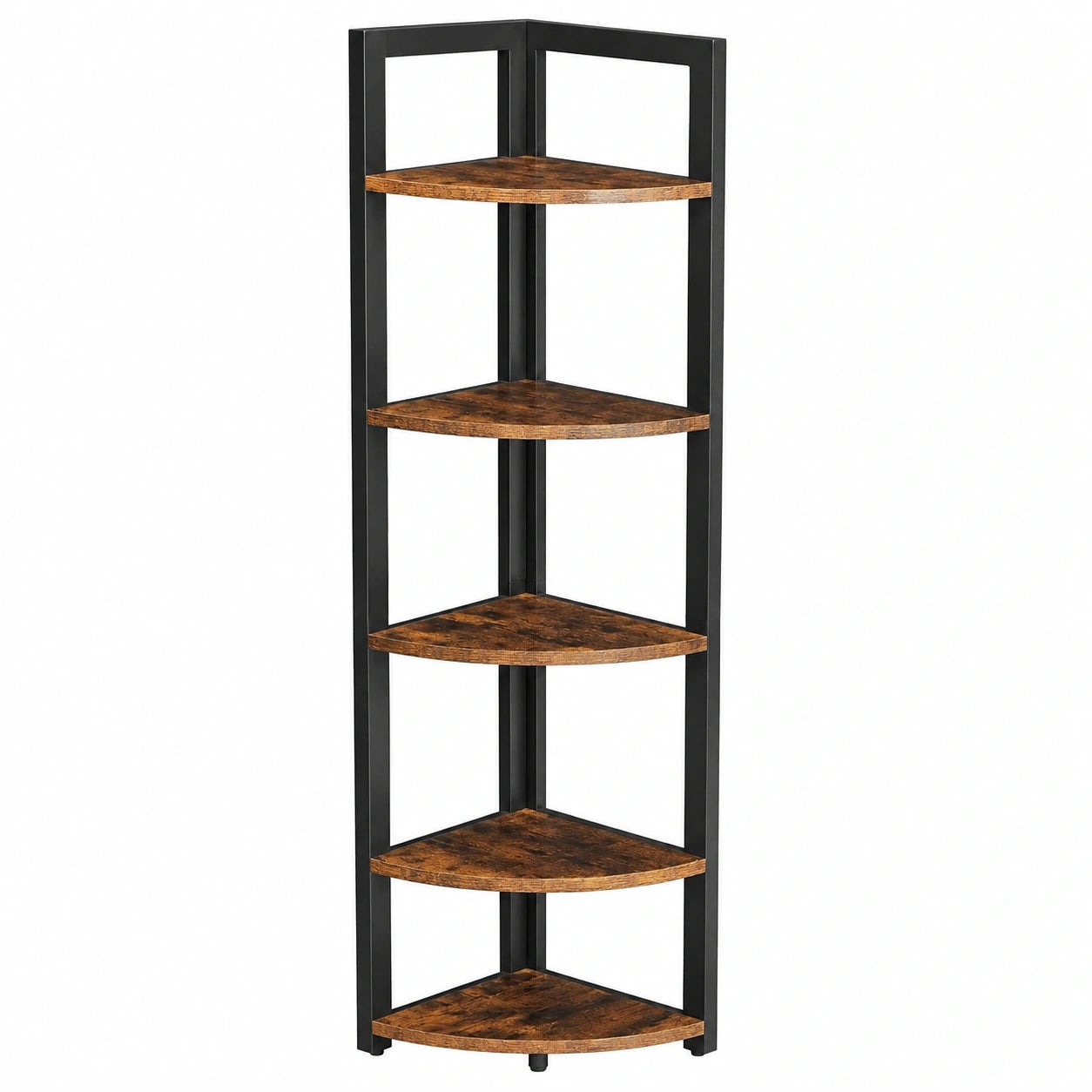 Scaffale ad Angolo a 5 Ripiani, Libreria Industriale per Salotto e Camera da Letto, 30x30x150 cm, Effetto Legno e Metallo