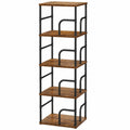 IBUYKE Scaffale Girevole 5 Ripiani Legno 360°, Libreria Verticale per Soggiorno e Camera da Letto, Marrone