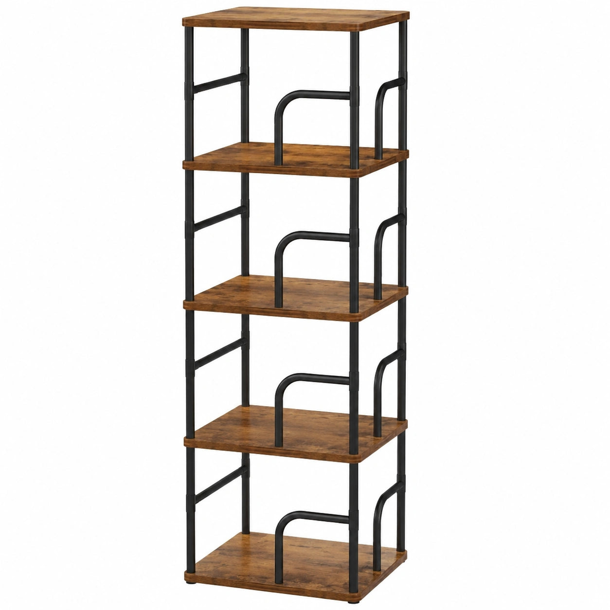 IBUYKE Scaffale Girevole 5 Ripiani Legno 360°, Libreria Verticale per Soggiorno e Camera da Letto, Marrone