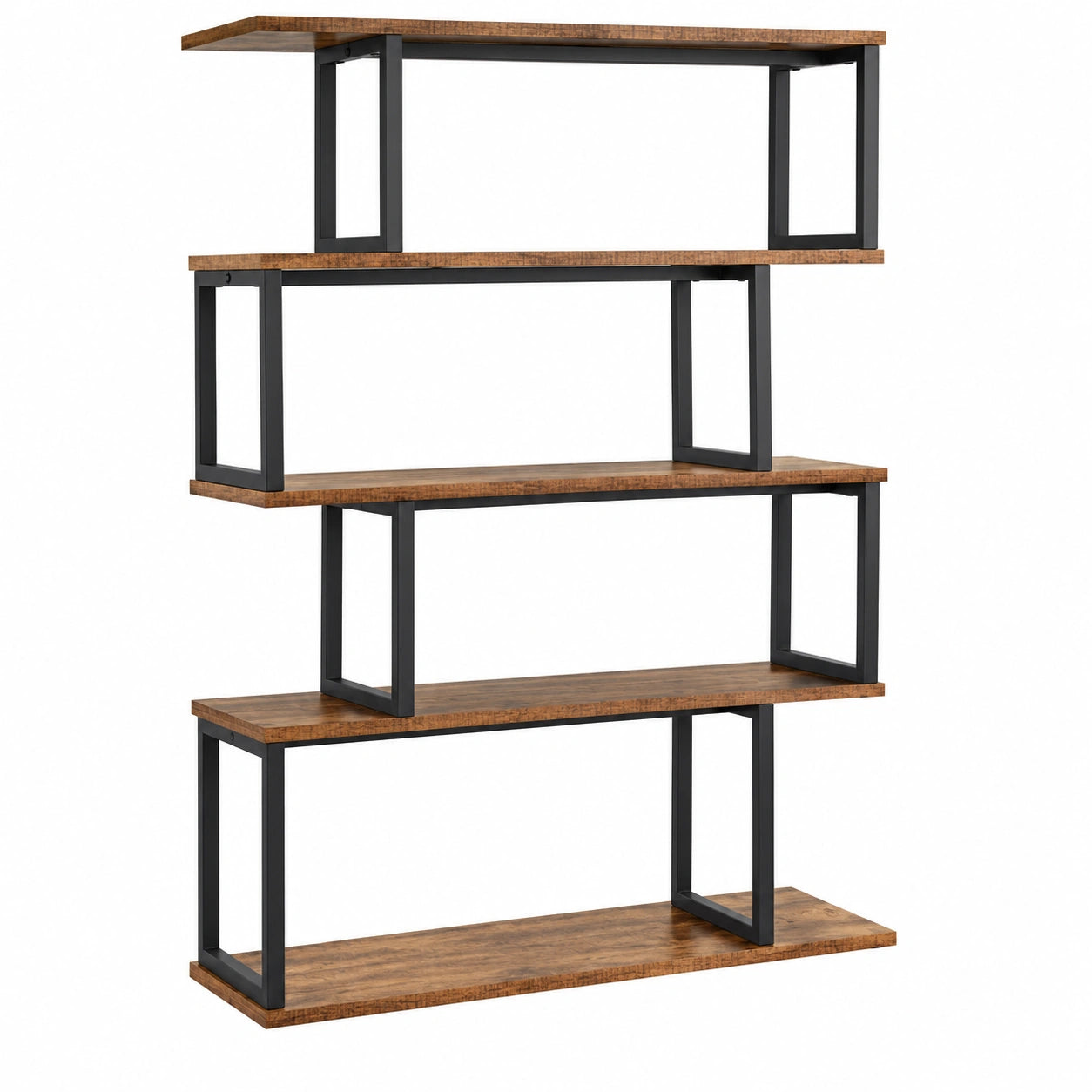 Libreria Industriale Mondeer a S con 4 Ripiani, Struttura in Metallo, 76x24x127.5cm, per Soggiorno e Ufficio, Marrone