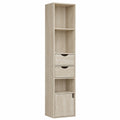 Scaffale Moderno in Legno con Ripiani e Cassetti, Libreria a Colonna con Armadietto, Portaoggetti Verticale, 30x24x158cm