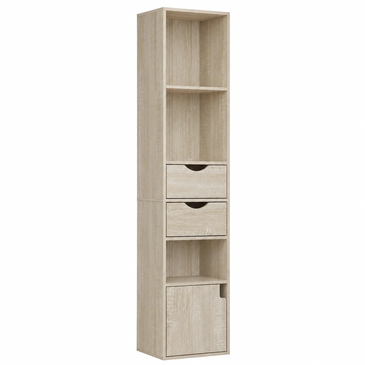 Scaffale Moderno in Legno con Ripiani e Cassetti, Libreria a Colonna con Armadietto, Portaoggetti Verticale, 30x24x158cm