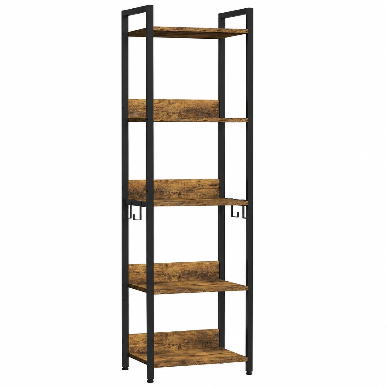 Scaffale Industriale a 6 Ripiani EUGAD, Metallo e Legno per Casa, con Ganci, Colore Nero e Legno Vintage, 40x30x187cm