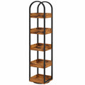 MAHANCRIS Libreria Angolare Girevole 5 Ripiani con Pannelli Protettivi, Scaffale Vintage da Pavimento, Espositore per Casa e Ufficio, Marrone