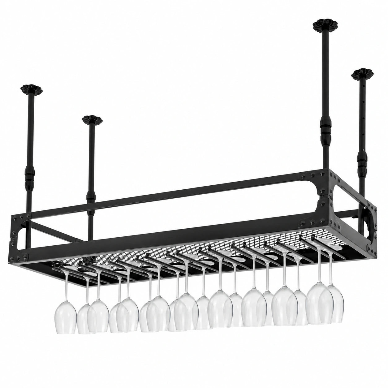 Portabicchieri a Soffitto Industriale in Metallo Nero, Regolabile 100x35 cm, Capacità 50 kg per Bar