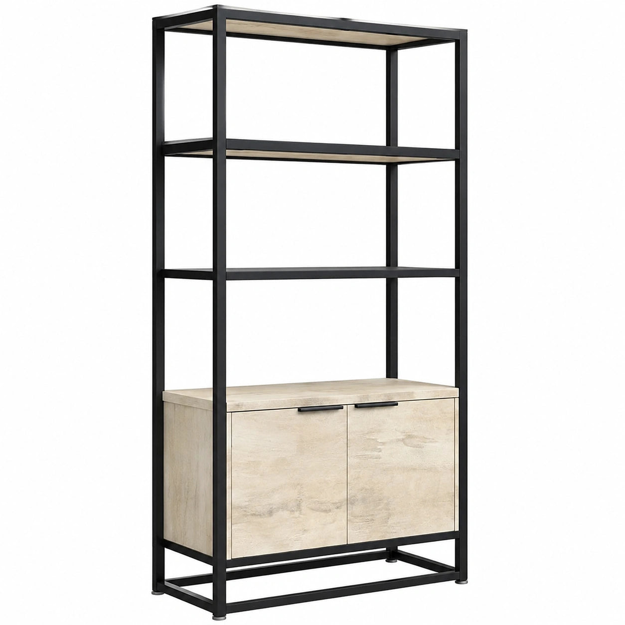 FRANKYSTAR Edo - Libreria Industriale a Muro con 3 Ripiani e Mobiletto in Legno e Metallo