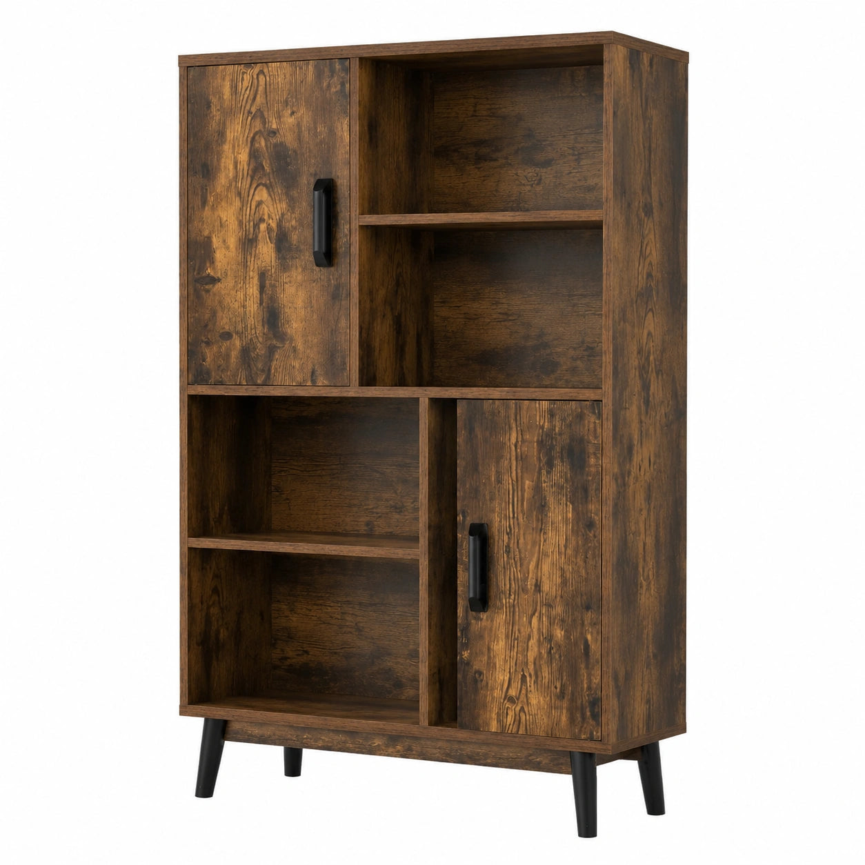 Libreria Moderna in Legno con Ante e Ripiani Aperti, Sistema Anti-Ribaltamento, Mobile per Soggiorno o Ufficio, 80x24x119,5 cm (Marrone)