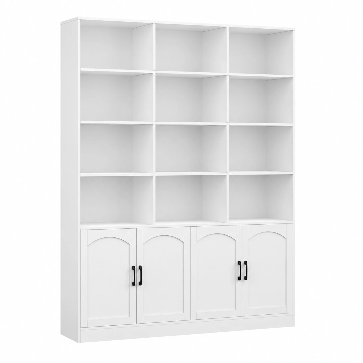 Libreria FirFurd 209 cm con 15 Scomparti, Scaffale in Legno a 4 Ante per Soggiorno e Ufficio, Colore Bianco