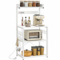HOMCOM Scaffale Cucina Industriale con Prese Elettriche, Ripiani Regolabili, Ganci e Ripiano Microonde, 60x42x137 cm, Bianco