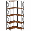 Libreria a 5 Livelli Vintage Industriale, Scaffale Angolare a L, per Soggiorno e Ufficio, Struttura Robusta in Metallo, Finitura Marrone e Nera
