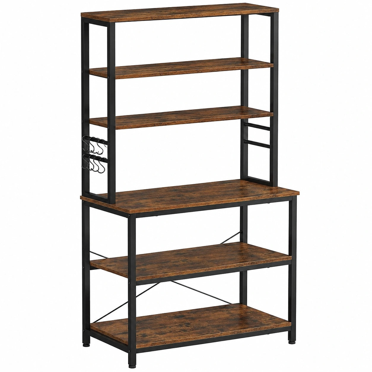VASAGLE Scaffale da Cucina Industriale, Ripiani e Ganci per Microonde, 40x80x167 cm, Vintage Marrone e Nero